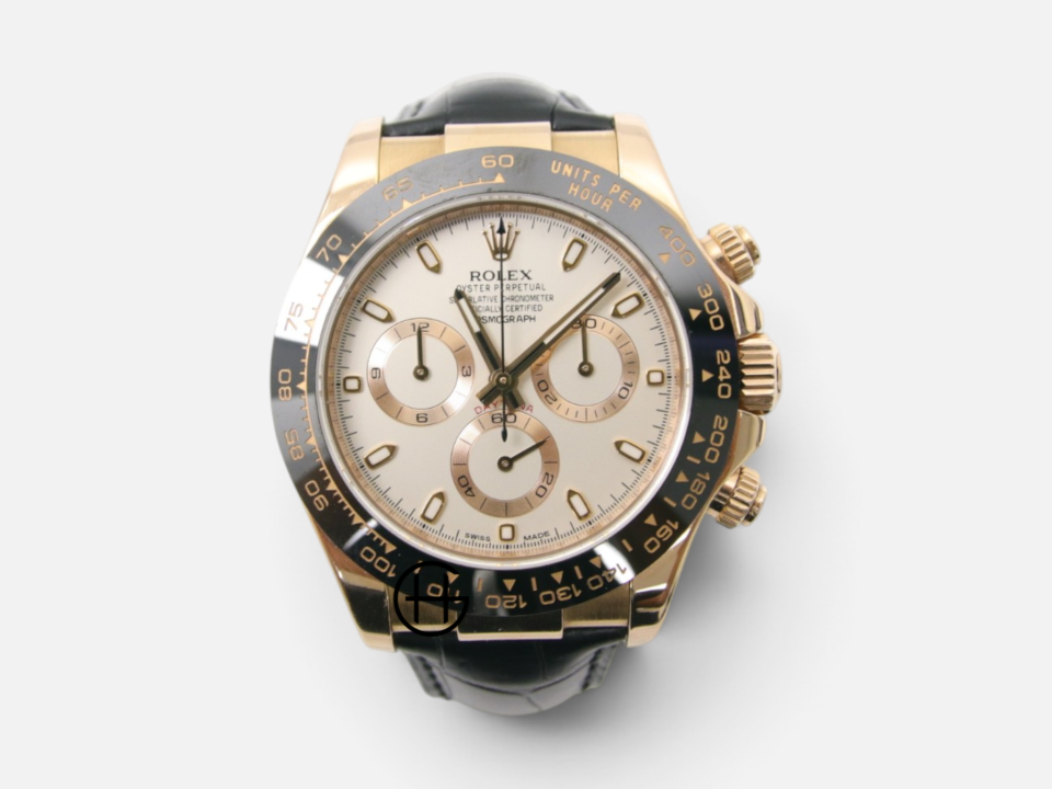 Rolex Daytona Roséguld | Krokodil | Ivory Vit